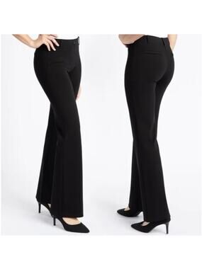 Betabrand Black Dress Yoga Pants Faux Pockets Boot Cut Size Medium Petite